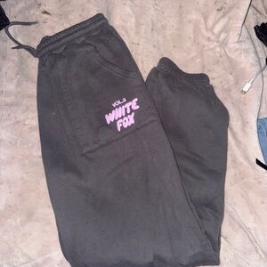White Fox Boutique Dark Gray Joggers with Pink Logo